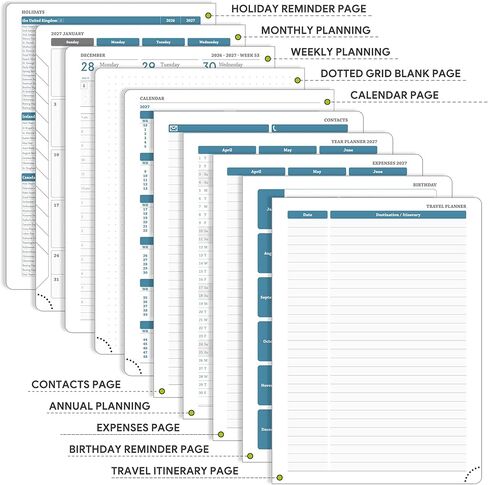 مخطط 2026-2027، مخطط أكاديمي يومي أسبوعي شهري، جدول أعمال حلزوني لمدة 18 شهرًا، 6.5 بوصة × 8.5 بوصة، تخطيط عمودي، مخطط تقويم، غطاء ناعم من الجلد النباتي، أخضر تفاحي in Kuwait