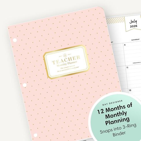 Blue Sky Day Designer 2026-2027 Monthly Academic Year Teacher Planner Calendar, July 2026 - June 2027, 8.5" x 11", Coated Paper Cover, Stapled Binding, Swiss Dot Blush in Saudi Arabia