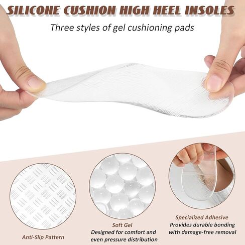 6 Pairs of High Heel Cushion Inserts for Women 3/4 Invisible Insoles Prevent Feet from Sliding Forward Shock Sweat Absorption Comfort Shoe Pads for High Heels Sandals Flats Boots Pumps in Saudi Arabia