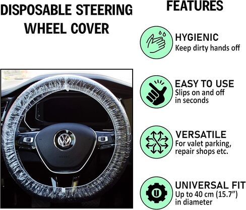 أغطية عجلة القيادة وأغطية محدد التروس للاستعمال مرة واحدة - مجموعة مكونة من 200 قطعة، لتفصيل السيارة، وغسيل السيارات، وإصلاح الخدمات الميكانيكية، ومحلات الهياكل، والإعداد لتأجير السيارات in Kuwait