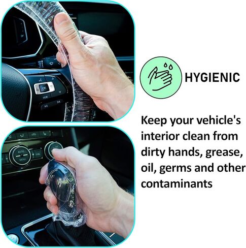 أغطية عجلة القيادة وأغطية محدد التروس للاستعمال مرة واحدة - مجموعة مكونة من 200 قطعة، لتفصيل السيارة، وغسيل السيارات، وإصلاح الخدمات الميكانيكية، ومحلات الهياكل، والإعداد لتأجير السيارات in Kuwait