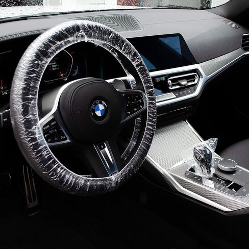 أغطية عجلة القيادة وأغطية محدد التروس للاستعمال مرة واحدة - مجموعة مكونة من 200 قطعة، لتفصيل السيارة، وغسيل السيارات، وإصلاح الخدمات الميكانيكية، ومحلات الهياكل، والإعداد لتأجير السيارات in Kuwait