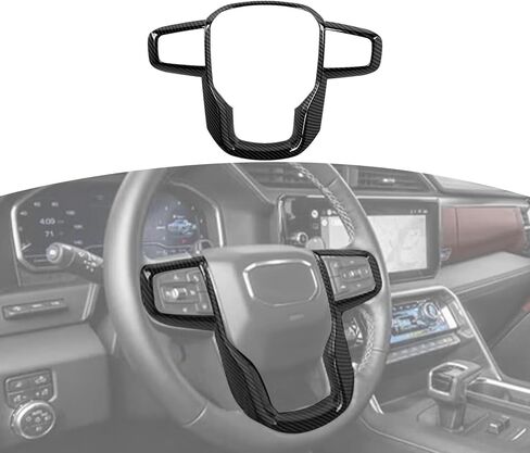 for Sierra Steering Wheel Panel Trim Sticker for GMC Sierra 2019 2020 2021 2022 2023 2024-Present Black Carbon Fiber Interior Accessories 1pc in Saudi Arabia