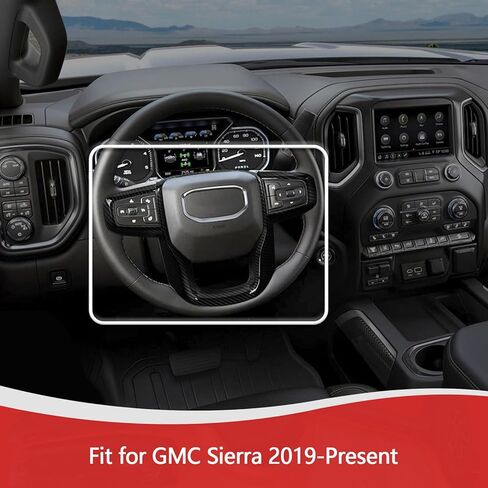 for Sierra Steering Wheel Panel Trim Sticker for GMC Sierra 2019 2020 2021 2022 2023 2024-Present Black Carbon Fiber Interior Accessories 1pc in Saudi Arabia
