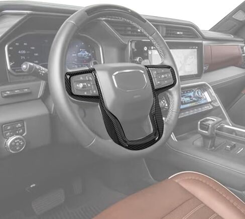 for Sierra Steering Wheel Panel Trim Sticker for GMC Sierra 2019 2020 2021 2022 2023 2024-Present Black Carbon Fiber Interior Accessories 1pc in Saudi Arabia