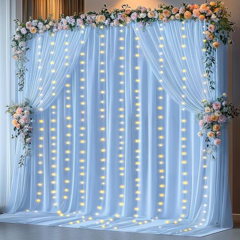 الستائر الخلفية البيضاء 10 × 10 أقدام مع سلسلة أضواء للزفاف بوليستر صورة خلفية الستائر التجاعيد الستائر البيضاء الحرة in Kuwait