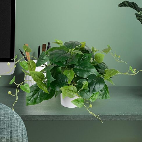 نبات البوثوس الاصطناعي مع وعاء بلاستيكي - نبات صناعي داخلي مزيف لديكور المنزل والمكتب، عبوة واحدة in Kuwait