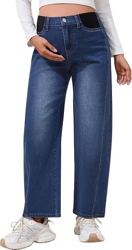 بنطلون جينز نسائي للأمهات من FABRACK بخصر مطاطي قابل للتمدد متوسط ​​الارتفاع جينز بلوحة جانبية سروال دينم للحمل in Kuwait