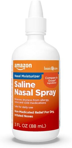 Amazon Basic Care Premium Saline Nasal Moisturizing Spray, Instantly Soothing Nasal Mist Nose Spray, Non-Medicated Relief, 3 Fluid Ounces, Pack of 2 in Saudi Arabia