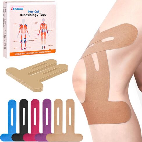 Precut Kinesiology Tape for Knees, 10 Pcs - Knee Support & Stability, Knee Pain Relief Athletic Tape - Waterproof & Elastic, Breathable Hypoallergenic Latex-Free Tape, Black in Saudi Arabia