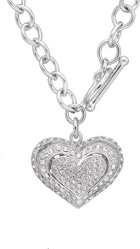 Spinningdaisy Silver Plated Crystal Breathing Heart Toggle Necklace in Saudi Arabia