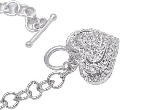 Spinningdaisy Silver Plated Crystal Breathing Heart Toggle Necklace in Saudi Arabia