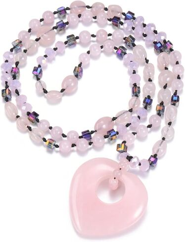 Top Plaza Amethyst Crystal Necklaces for Women Love Heart Natural Healing Gemstone Necklace Purple Jewelry Gifts for Mom Wife in Saudi Arabia