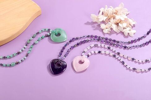 Top Plaza Amethyst Crystal Necklaces for Women Love Heart Natural Healing Gemstone Necklace Purple Jewelry Gifts for Mom Wife in Saudi Arabia