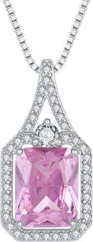Created Gemstone Necklace 925 Sterling Silver Halo Rectangular Pendant Birthstone Necklaces Jewelry Gifts for Women in Kuwait