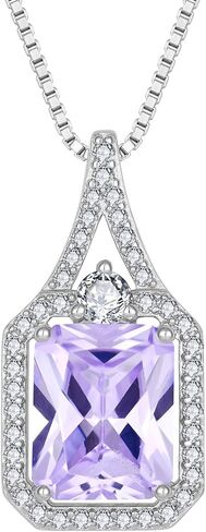 Created Gemstone Necklace 925 Sterling Silver Halo Rectangular Pendant Birthstone Necklaces Jewelry Gifts for Women in Saudi Arabia