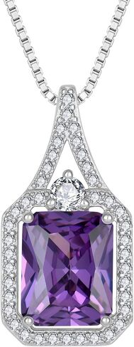 Created Gemstone Necklace 925 Sterling Silver Halo Rectangular Pendant Birthstone Necklaces Jewelry Gifts for Women in Saudi Arabia
