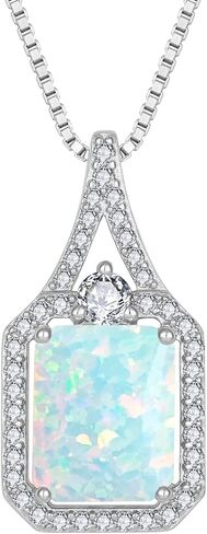 Created Gemstone Necklace 925 Sterling Silver Halo Rectangular Pendant Birthstone Necklaces Jewelry Gifts for Women in Saudi Arabia