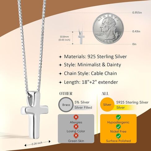 Solid 925 Sterling Silver Cross Necklace for Women Dainty Cross Pendant Necklaces Cute Small Jewelry 18"+2" Adjustable Chain Christian Religious Faith Gift in Saudi Arabia
