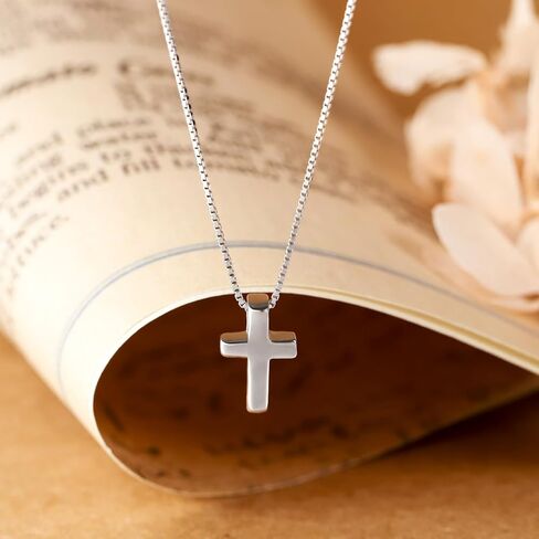 Solid 925 Sterling Silver Cross Necklace for Women Dainty Cross Pendant Necklaces Cute Small Jewelry 18"+2" Adjustable Chain Christian Religious Faith Gift in Saudi Arabia