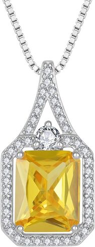 Created Gemstone Necklace 925 Sterling Silver Halo Rectangular Pendant Birthstone Necklaces Jewelry Gifts for Women in Saudi Arabia