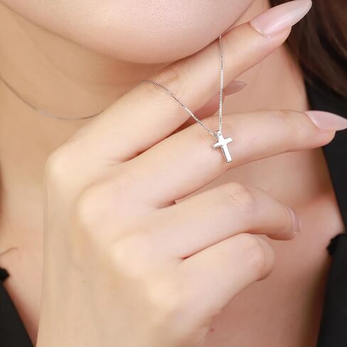 Solid 925 Sterling Silver Cross Necklace for Women Dainty Cross Pendant Necklaces Cute Small Jewelry 18"+2" Adjustable Chain Christian Religious Faith Gift in Saudi Arabia