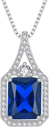 Created Gemstone Necklace 925 Sterling Silver Halo Rectangular Pendant Birthstone Necklaces Jewelry Gifts for Women in Saudi Arabia