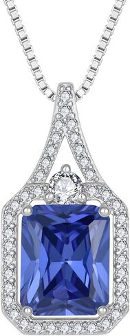 Created Gemstone Necklace 925 Sterling Silver Halo Rectangular Pendant Birthstone Necklaces Jewelry Gifts for Women in Saudi Arabia
