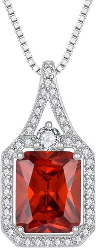 Created Gemstone Necklace 925 Sterling Silver Halo Rectangular Pendant Birthstone Necklaces Jewelry Gifts for Women in Saudi Arabia