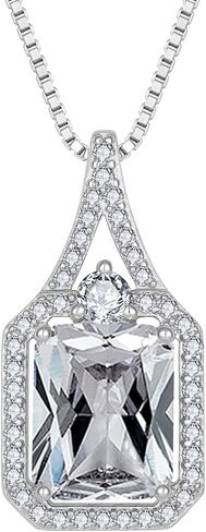 Created Gemstone Necklace 925 Sterling Silver Halo Rectangular Pendant Birthstone Necklaces Jewelry Gifts for Women in Saudi Arabia