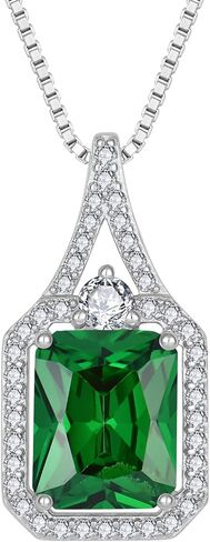 Created Gemstone Necklace 925 Sterling Silver Halo Rectangular Pendant Birthstone Necklaces Jewelry Gifts for Women in Saudi Arabia