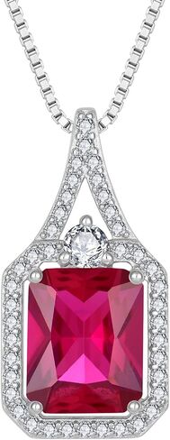 Created Gemstone Necklace 925 Sterling Silver Halo Rectangular Pendant Birthstone Necklaces Jewelry Gifts for Women in Saudi Arabia
