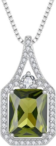 Created Gemstone Necklace 925 Sterling Silver Halo Rectangular Pendant Birthstone Necklaces Jewelry Gifts for Women in Saudi Arabia