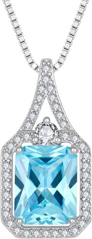 Created Gemstone Necklace 925 Sterling Silver Halo Rectangular Pendant Birthstone Necklaces Jewelry Gifts for Women in Saudi Arabia