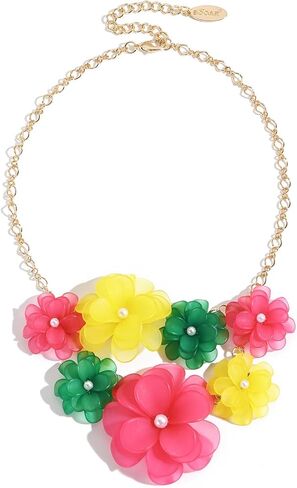 Bocar Floral Statement Necklace for Women Colorful Flower Pendant Necklace with Pearl Detailing Elegant Jewelry(P-NK-10815) in Saudi Arabia