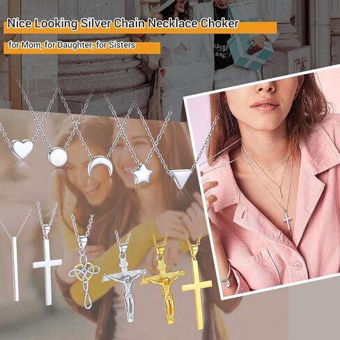 PROSILVER قلادة من الفضة الإسترليني عيار 925 للنساء | قلادة أنيقة رقيقة قابلة للتعديل مع قلادة على شكل قلب/نجمة/قمر/شريط عمودي، هدية مجوهرات يومية مقاومة للتشوه ولا تسبب الحساسية من أجلها in Kuwait
