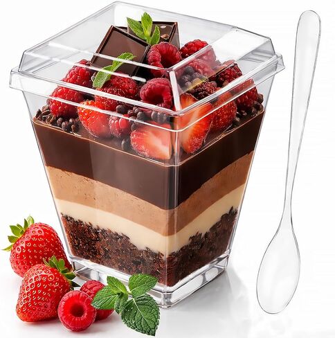 100 Pack 5 oz Plastic Dessert Cups with Lids and Spoons, Parfait Cups with Lids for Appetizers, Mini Dessert Cups with Spoons, Dessert Shooter Cups for Puddings, Mousse, Parfait Ice Cream in Saudi Arabia