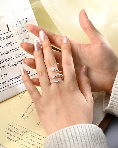 لؤلؤة فضية لولبية ملفوفة بحلقة مفتوحة، حلقة فريدة قابلة للتعديل للنساء in Kuwait