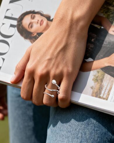 لؤلؤة فضية لولبية ملفوفة بحلقة مفتوحة، حلقة فريدة قابلة للتعديل للنساء in Kuwait