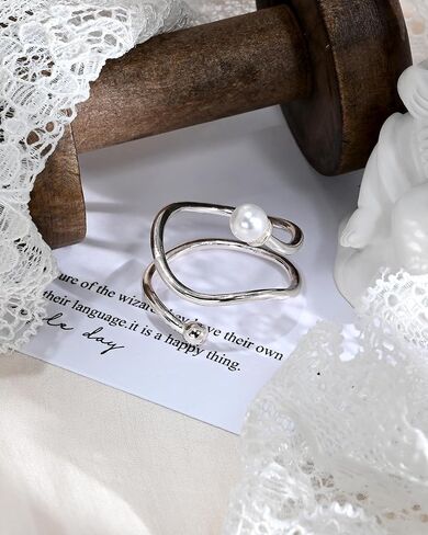 لؤلؤة فضية لولبية ملفوفة بحلقة مفتوحة، حلقة فريدة قابلة للتعديل للنساء in Kuwait