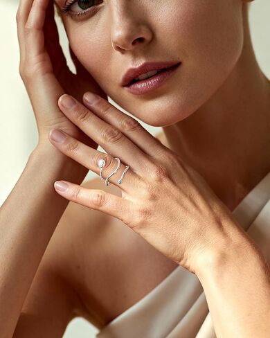 لؤلؤة فضية لولبية ملفوفة بحلقة مفتوحة، حلقة فريدة قابلة للتعديل للنساء in Kuwait