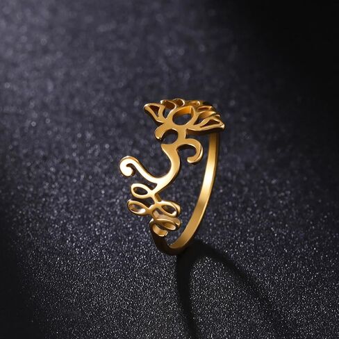 خاتم زهرة اللوتس Om للنساء من الفولاذ المقاوم للصدأ داينتي أوم أوم أوم رمز خاتم اليوغا مجوهرات هدية ملهمة in Kuwait