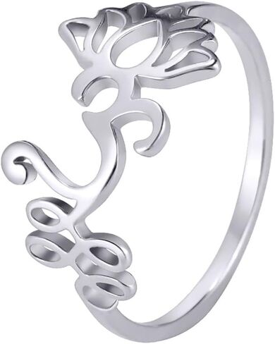 Lotus Flower Om Ring For Women Stainless Steel Dainty Om Aum Ohm Symbol Ring Yoga Jewelry Inspirational Gift in Saudi Arabia