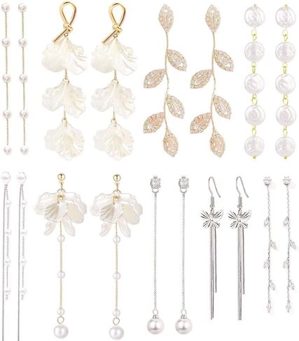 أقراط اللؤلؤ للنساء 9 أزواج فضية طويلة شرابة متدلية أقراط متلألئة كريستال ليف اللؤلؤ قطرة الأقراط فراشة سلسلة الزفاف أقراط الزفاف وصيفه الشرف حفلة موسيقية التخرج مجموعة مجوهرات in Kuwait