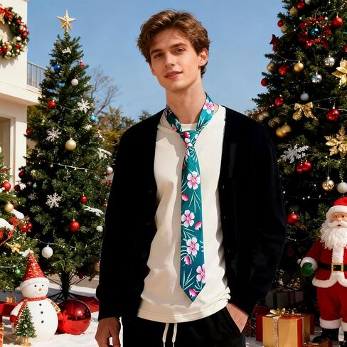 FVCENT Cosplay Tie Men's Printed Teal Green with Pink Flowers Tie Cartoon Movie Costume Props Role Playing Holiday Dress up Christmas Party Accessories in Kuwait