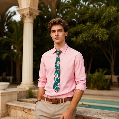 FVCENT Cosplay Tie Men's Printed Teal Green with Pink Flowers Tie Cartoon Movie Costume Props Role Playing Holiday Dress up Christmas Party Accessories in Kuwait