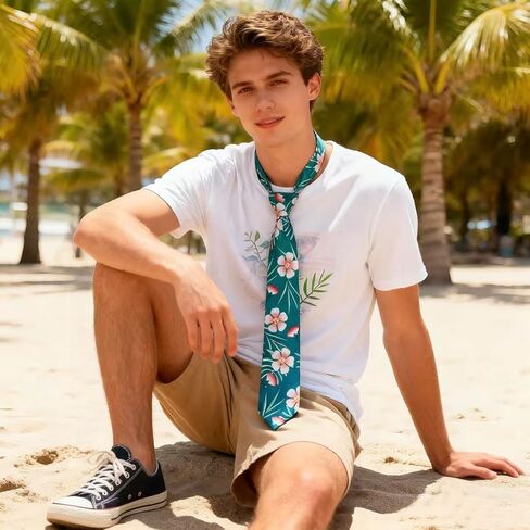 FVCENT Cosplay Tie Men's Printed Teal Green with Pink Flowers Tie Cartoon Movie Costume Props Role Playing Holiday Dress up Christmas Party Accessories in Kuwait