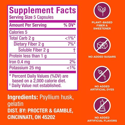 Metamucil, Daily Psyllium Husk Powder Supplement, 3-in-1 Fiber for Digestive Health, Plant Based Fiber, 300ct Capsules in Kuwait
