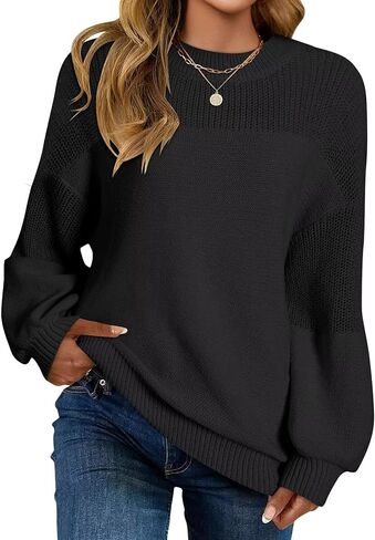 Wkior Women's Casual Sweater Loose Crewneck Knit Long Sleeve Solid Chunky Fall Pullover Sweaters Jumper Tops in Saudi Arabia