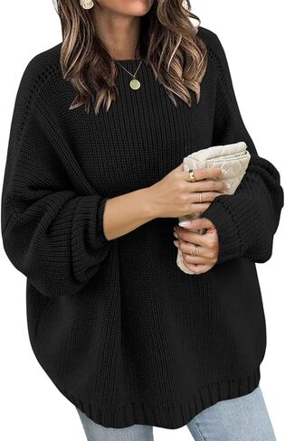 Wkior Women's Casual Sweater Loose Crewneck Knit Long Sleeve Solid Chunky Fall Pullover Sweaters Jumper Tops in Saudi Arabia